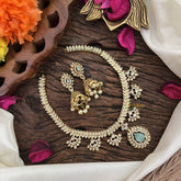 Vriksham Designer Gold Look Alike AD Stone Short Neckpiece-Pastel Green-G16318